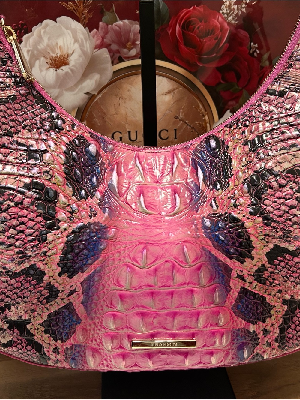 Brahmin Bekka Pink Cobra Shoulder Hobo Bag with Dust Bag - Picture 5 of 15